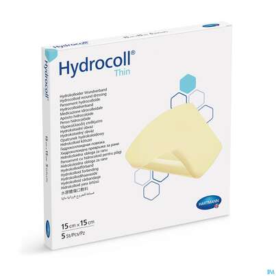 Sie sehen eine Packung Wundverband Hydrocoll Thin 15x 15cm 5st, Produktbild: 02 Wundverband Hydrocoll Thin 15x 15cm 5st, A-Nr.: 2219429 - 02