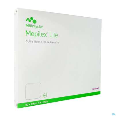 Sie sehen eine Packung Wundverband Mepilex Silikon Lite 20x 50cm 4st, Produktbild: 02 Wundverband Mepilex Silikon Lite 20x 50cm 4st, A-Nr.: 4100141 - 02
