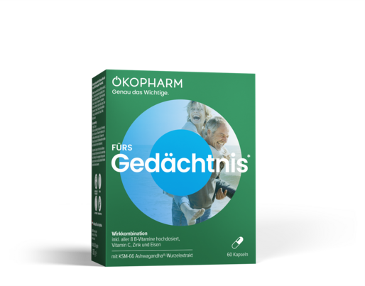 Sie sehen eine Packung ÖKOPHARM® Wirkkombination fürs Gedächtnis Kapseln 60ST, Produktbild: 01 ÖKOPHARM® Wirkkombination fürs Gedächtnis Kapseln 60ST, A-Nr.: 5657590 - 01