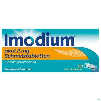 Sie sehen eine Packung Imodium Akut Schmelztabl 2mg 20st, Produktbild: 02 Imodium Akut Schmelztabl 2mg 20st, A-Nr.: 3769238 - 02