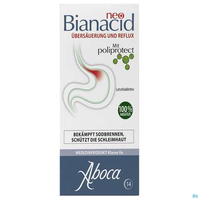 Sie sehen eine Packung Aboca Neobianacid Tabl Uebersaeuerung +reflux Ab 6 Jahren 14st, Produktbild: 01 Aboca Neobianacid Tabl Uebersaeuerung +reflux Ab 6 Jahren 14st, A-Nr.: 5571931 - 01