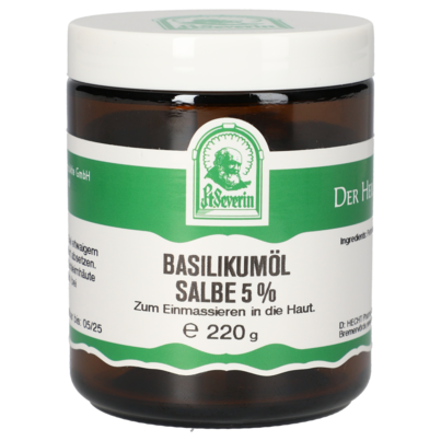 Sie sehen eine Packung BASILIKUMOEL SALBE 220 G, Produktbild: 01 BASILIKUMOEL SALBE 220 G, A-Nr.: 5676498 - 01