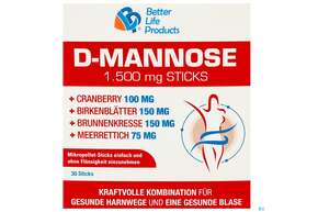 D-mannose Sticks/1500mg +cranberry +vit C+birkenblaett150mg +brunnenkresse 150mg 30st, A-Nr.: 5904829 - 01