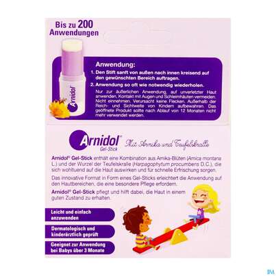 Sie sehen eine Packung Arnidol Gel Stick 15g, Produktbild: 04 Arnidol Gel Stick 15g, A-Nr.: 4593623 - 04