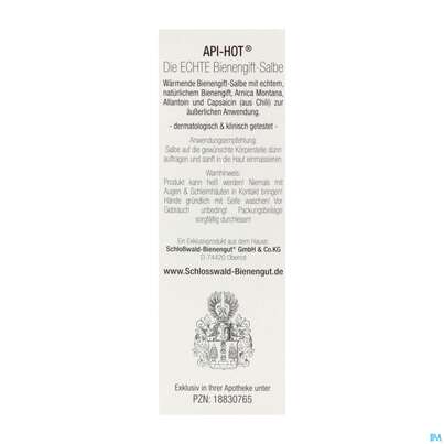 Sie sehen eine Packung Bienengiftsalbe Salbe/hot Echte Bienengiftsalbe 50ml, Produktbild: 06 Bienengiftsalbe Salbe/hot Echte Bienengiftsalbe 50ml, A-Nr.: 5905881 - 06