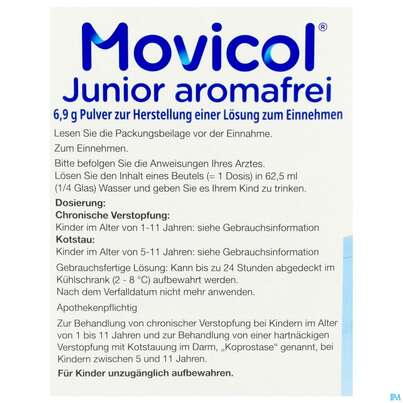 Sie sehen eine Packung Movicol Pulver 6,9g Junior Aromafrei Stick 30st, Produktbild: 05 Movicol Pulver 6,9g Junior Aromafrei Stick 30st, A-Nr.: 5525747 - 05