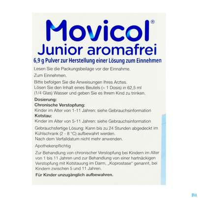 Sie sehen eine Packung Movicol Pulver 6,9g Junior Aromafrei Stick 30st, Produktbild: 06 Movicol Pulver 6,9g Junior Aromafrei Stick 30st, A-Nr.: 5525747 - 06