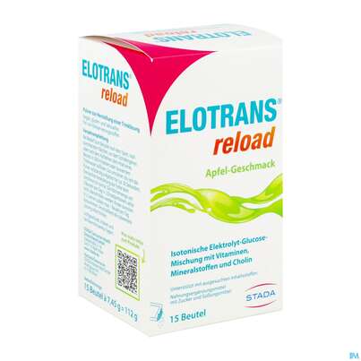 Sie sehen eine Packung Elotrans Reload Pulver Apfel-geschmack Beute 15st, Produktbild: 02 Elotrans Reload Pulver Apfel-geschmack Beute 15st, A-Nr.: 5972943 - 02