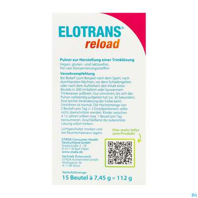Sie sehen eine Packung Elotrans Reload Pulver Apfel-geschmack Beute 15st, Produktbild: 06 Elotrans Reload Pulver Apfel-geschmack Beute 15st, A-Nr.: 5972943 - 06