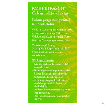 Sie sehen eine Packung Rms-petrasch Kapseln +acidophilus Calcium L (+) Lactat Petrasch 60st, Produktbild: 05 Rms-petrasch Kapseln +acidophilus Calcium L (+) Lactat Petrasch 60st, A-Nr.: 2332479 - 05