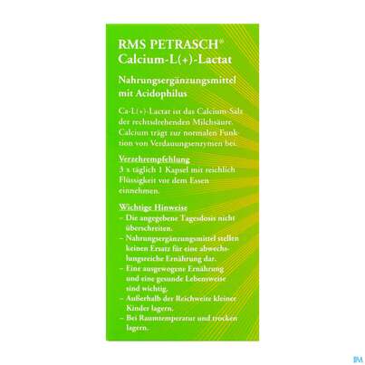 Sie sehen eine Packung Rms-petrasch Kapseln +acidophilus Calcium L (+) Lactat Petrasch 60st, Produktbild: 06 Rms-petrasch Kapseln +acidophilus Calcium L (+) Lactat Petrasch 60st, A-Nr.: 2332479 - 06