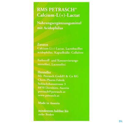 Sie sehen eine Packung Rms-petrasch Kapseln +acidophilus Calcium L (+) Lactat Petrasch 60st, Produktbild: 07 Rms-petrasch Kapseln +acidophilus Calcium L (+) Lactat Petrasch 60st, A-Nr.: 2332479 - 07