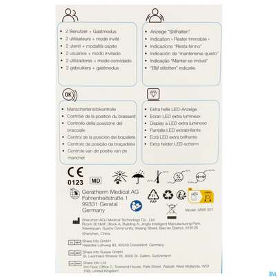 Sie sehen eine Packung Blutdruckmesser Geratherm Oberarm Vivo 1st, Produktbild: 09 Blutdruckmesser Geratherm Oberarm Vivo 1st, A-Nr.: 5887717 - 09