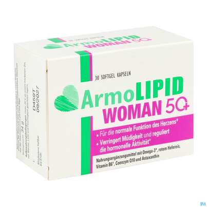 Sie sehen eine Packung Armolipid Woman 50+ Softgel Kapseln 30st, Produktbild: 02 Armolipid Woman 50+ Softgel Kapseln 30st, A-Nr.: 5975456 - 02