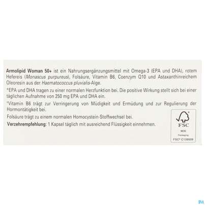 Sie sehen eine Packung Armolipid Woman 50+ Softgel Kapseln 30st, Produktbild: 07 Armolipid Woman 50+ Softgel Kapseln 30st, A-Nr.: 5975456 - 07