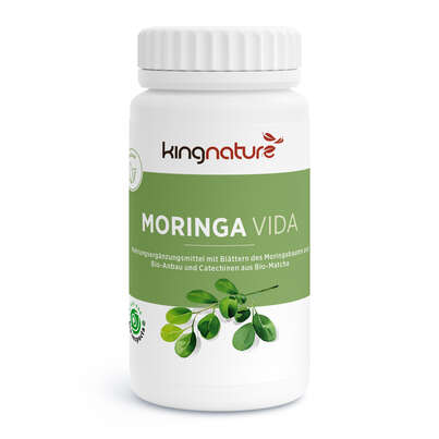 Sie sehen eine Packung KINGNATURE Moringa Vida (Bio) Kaps 72 Stk, Produktbild: 01 KINGNATURE Moringa Vida (Bio) Kaps 72 Stk, A-Nr.: 4596461 - 01