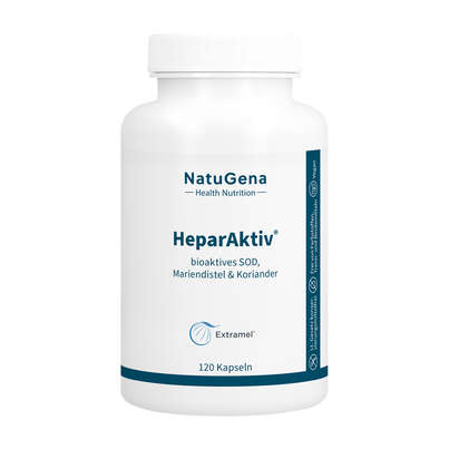 Sie sehen eine Packung NatuGena HeparAktiv Kapseln, Produktbild: 01 NatuGena HeparAktiv Kapseln, A-Nr.: 5740658 - 01