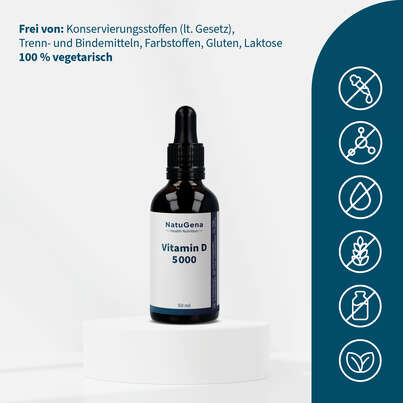 Sie sehen eine Packung NatuGena Vitamin D 5000 Tropfen, Produktbild: 03 NatuGena Vitamin D 5000 Tropfen, A-Nr.: 5699594 - 03