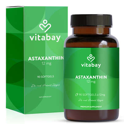 Sie sehen eine Packung Vitabay Astaxanthin 12 mg Kapseln, Produktbild: 01 Vitabay Astaxanthin 12 mg Kapseln, A-Nr.: 5878167 - 01