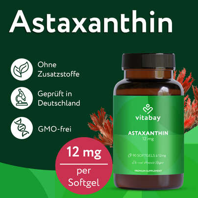 Sie sehen eine Packung Vitabay Astaxanthin 12 mg Kapseln, Produktbild: 03 Vitabay Astaxanthin 12 mg Kapseln, A-Nr.: 5878167 - 03