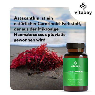 Sie sehen eine Packung Vitabay Astaxanthin 12 mg Kapseln, Produktbild: 06 Vitabay Astaxanthin 12 mg Kapseln, A-Nr.: 5878167 - 06