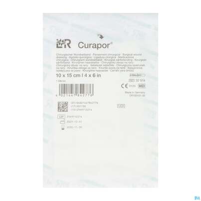Sie sehen eine Packung Wundverband Curapor Steril Chirurgisch 10x 15cm 1st, Produktbild: 04 Wundverband Curapor Steril Chirurgisch 10x 15cm 1st, A-Nr.: 4534187 - 04