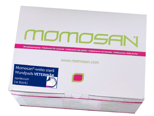 Sie sehen eine Packung MOMOSAN-weiss steril Wund-Pads VETERINÄR 24x16x1cm 10 Stück, Produktbild: 01 MOMOSAN-weiss steril Wund-Pads VETERINÄR 24x16x1cm 10 Stück, A-Nr.: 5959316 - 01