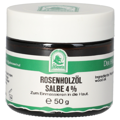 Sie sehen eine Packung ROSENHOLZÖL SALBE 4% 50 G, Produktbild: 01 ROSENHOLZÖL SALBE 4% 50 G, A-Nr.: 5802595 - 01