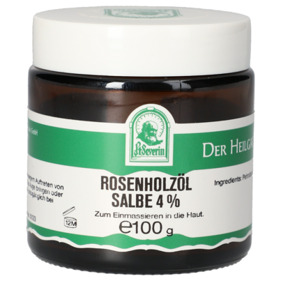Sie sehen eine Packung ROSENHOLZÖL SALBE 4% 100 G, Produktbild: 01 ROSENHOLZÖL SALBE 4% 100 G, A-Nr.: 5802603 - 01