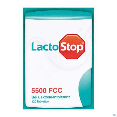 Sie sehen eine Packung Lactostop Tabl 5500 Fcc 120st, Produktbild: 01 Lactostop Tabl 5500 Fcc 120st, A-Nr.: 4630749 - 01
