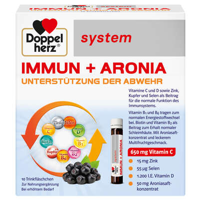 Sie sehen eine Packung Doppelherz system IMMUN + ARONIA - UNTERSTÜTZUNG DER ABWEHR, Produktbild: 01 Doppelherz system IMMUN + ARONIA - UNTERSTÜTZUNG DER ABWEHR, A-Nr.: 5678008 - 01