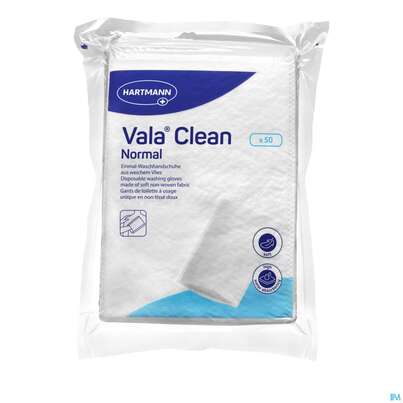 Sie sehen eine Packung Waschhandschuhe Valaclean Basic 50st, Produktbild: 04 Waschhandschuhe Valaclean Basic 50st, A-Nr.: 2369471 - 04