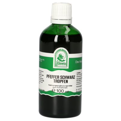 Sie sehen eine Packung PFEFFER SCHWARZ TROPFEN 100 ML, Produktbild: 01 PFEFFER SCHWARZ TROPFEN 100 ML, A-Nr.: 4933042 - 01