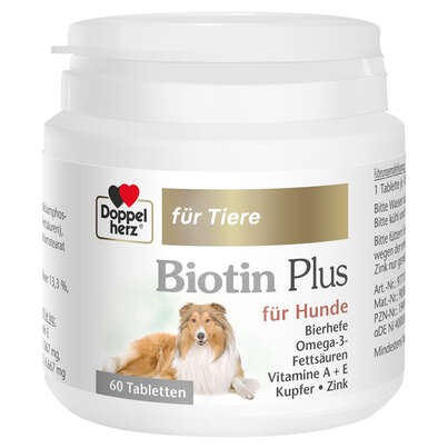 Sie sehen eine Packung Doppelherz für Tiere Biotin Plus für Hunde, Produktbild: 01 Doppelherz für Tiere Biotin Plus für Hunde, A-Nr.: 5955732 - 01