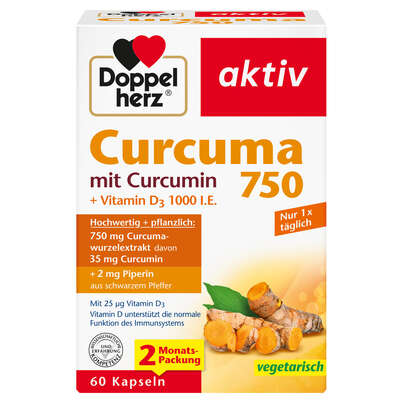 Doppelherz Curcuma 750 mit Curcumin + Vitamin D3 1000 I.E., A-Nr.: 5677948 - 01