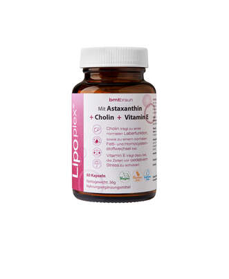 Sie sehen eine Packung Lipo Plex® mit Astaxanthin, Cholin und Vitamin E, Produktbild: 01 Lipo Plex® mit Astaxanthin, Cholin und Vitamin E, A-Nr.: 5960578 - 01