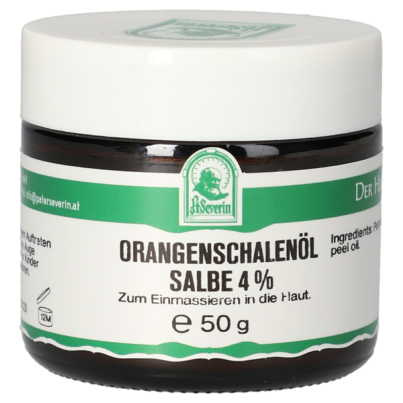 Sie sehen eine Packung ORANGENSCHALENÖL SALBE 4% 50 G, Produktbild: 01 ORANGENSCHALENÖL SALBE 4% 50 G, A-Nr.: 5802419 - 01