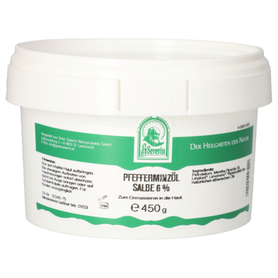 Sie sehen eine Packung PFEFFERMINZÖL SALBE 6% 450 G, Produktbild: 01 PFEFFERMINZÖL SALBE 6% 450 G, A-Nr.: 5802589 - 01