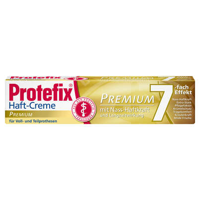 Sie sehen eine Packung Protefix Haft-Creme PREMIUM mit 7-fach EFFEKT, Produktbild: 01 Protefix Haft-Creme PREMIUM mit 7-fach EFFEKT, A-Nr.: 5226648 - 01