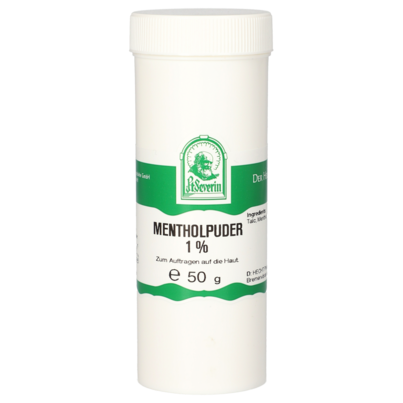 Sie sehen eine Packung MENTHOLPUDER 1% 50 G, Produktbild: 01 MENTHOLPUDER 1% 50 G, A-Nr.: 4946671 - 01