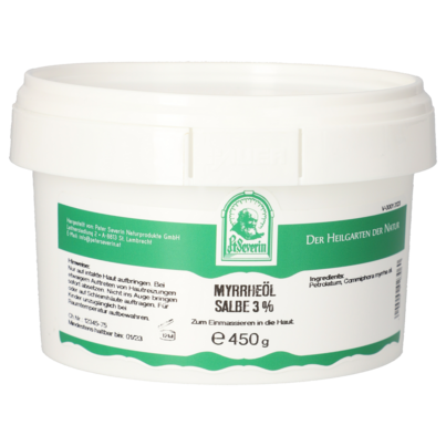 Sie sehen eine Packung MYRRHEÖL SALBE 3% 450 G, Produktbild: 01 MYRRHEÖL SALBE 3% 450 G, A-Nr.: 5802394 - 01