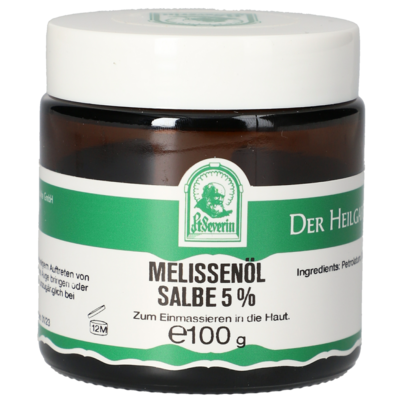 Sie sehen eine Packung MELISSENÖL SALBE 5% 100 G, Produktbild: 01 MELISSENÖL SALBE 5% 100 G, A-Nr.: 5802299 - 01
