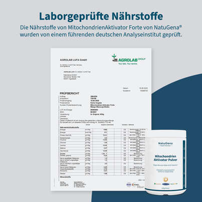 Sie sehen eine Packung NatuGena MitochondrienAktivator Pulver, Produktbild: 09 NatuGena MitochondrienAktivator Pulver, A-Nr.: 6011849 - 09