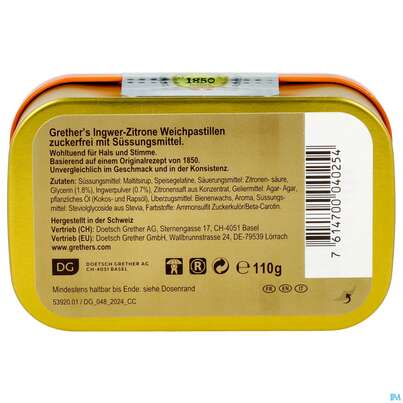 Grethers Pastillen Zuckerfrei Ginger Lemon 110g, A-Nr.: 5971955 - 04