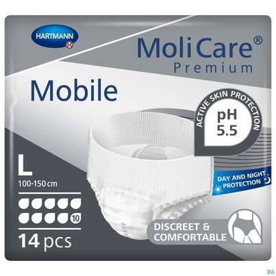 Sie sehen eine Packung Inkontinenz Molicare Premium/mobile/10tropfen Schwart L 100-150cm 14st, Produktbild: 01 Inkontinenz Molicare Premium/mobile/10tropfen Schwart L 100-150cm 14st, A-Nr.: 4843764 - 01