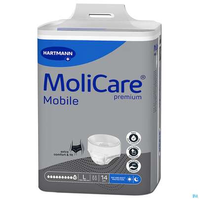 Sie sehen eine Packung Inkontinenz Molicare Premium/mobile/10tropfen Schwart L 100-150cm 14st, Produktbild: 03 Inkontinenz Molicare Premium/mobile/10tropfen Schwart L 100-150cm 14st, A-Nr.: 4843764 - 03