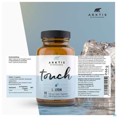 Sie sehen eine Packung L-lysin Kapseln Arktis Touch 90st, Produktbild: 06 L-lysin Kapseln Arktis Touch 90st, A-Nr.: 4750672 - 06