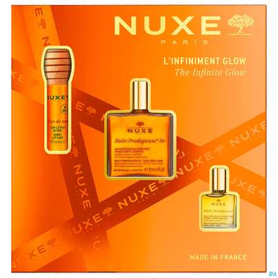 Sie sehen eine Packung Nuxe Xmas/2025/infinite Glow Hp Or 50ml+hp Mult 10ml+ Rdm Lip Gloss 1st, Produktbild: 02 Nuxe Xmas/2025/infinite Glow Hp Or 50ml+hp Mult 10ml+ Rdm Lip Gloss 1st, A-Nr.: 5989180 - 02