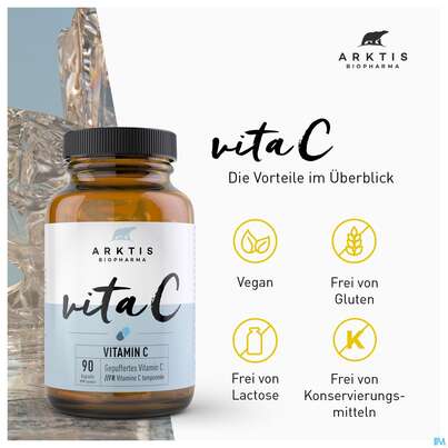 Sie sehen eine Packung Vitamin C Kapseln Arktis 90st, Produktbild: 05 Vitamin C Kapseln Arktis 90st, A-Nr.: 4750614 - 05