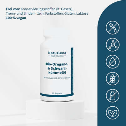 Sie sehen eine Packung NatuGena Bio-Oregano- & Schwarzkümmelöl, Produktbild: 03 NatuGena Bio-Oregano- & Schwarzkümmelöl, A-Nr.: 6139360 - 03